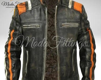 Men Black Leather Jacket | Men's Vintage Leather Jacket | Cafe Racer Leather Biker Jacket | Mens Leather Motorcycle Jacket | Gift For Him