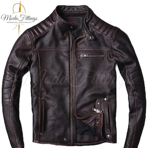 Mens Brown Leather Motorcycle Jacket | Sheepskin Genuine Leather Jacket | Biker Leather Jacket Men | Vintage Leather Jacket Mens | Gift