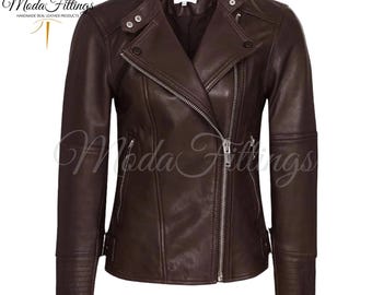 Women's Leather Jacket | Real Sheepskin Brown Leather Jacket | Leather Motorcycle Jacket Women | Leather Biker Jacket | Leather Moto Jacket