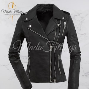 Women&#39;s Black Leather Jacket | Genuine Sheepskin Leather Jacket | Womens Motorcycle Jacket | Biker Leather Jacket | Moto Jacket Women | Gift
