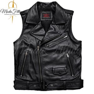 Mens Black Motorcycle Vest | Sheepskin Leather Vests For Men | Handmade Leather Biker Vest | Biker Motorcycle Vest | leather motorcycle vest