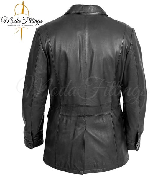 Chaqueta safari de cuero negro para hombre Chaqueta de piel de