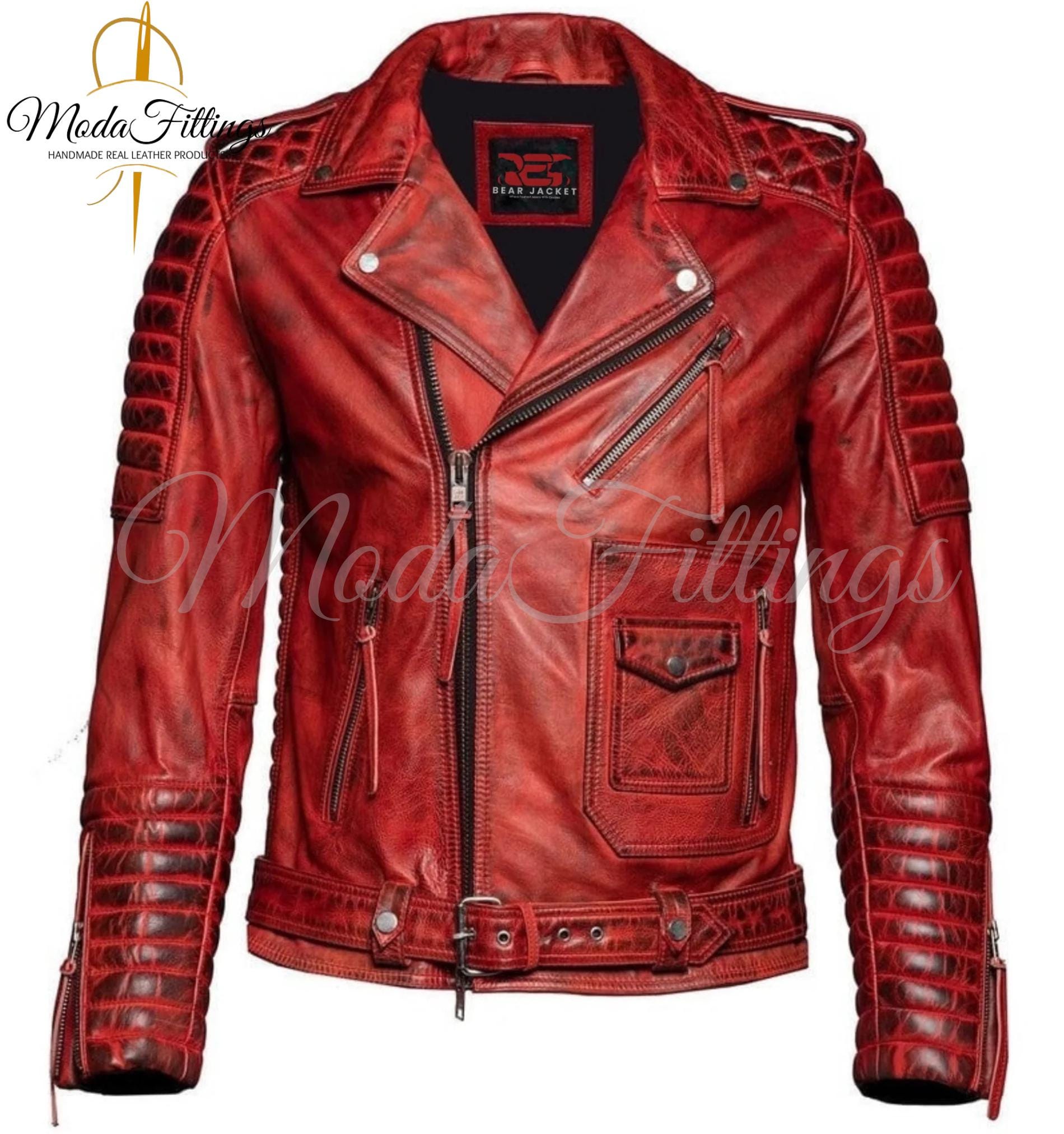 Red leather jacket - Etsy 日本