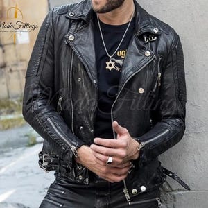 Mens Black Leather Jacket - Genuine Sheep Leather Biker Jacket - Leather Motorcycle Jacket Men - Men&#39;s Leather Moto Jacket - Gift For Him