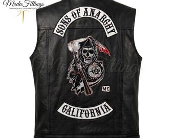 Handmade Men's Sons Of Anarchy Redwood Original Biker Vest - Real Sheepskin TV Series Jacket