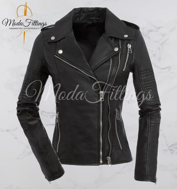 Women's Black Leather Jacket | Genuine Sheepskin Leather Jacket | Womens Motorcycle Jacket | Biker Leather Jacket | Moto Jacket Women | Gift