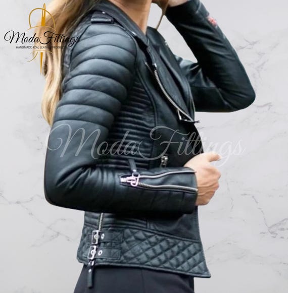 Women's Black Leather Jacket | Sheepskin Genuine Leather Jacket Womens | Leather Motorcycle Jacket | Leather Biker Jacket Women Moto Jacket