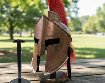 Leonidas King Greek 300 Spartan Helmet with Red Plume, Free Wooden Stand
