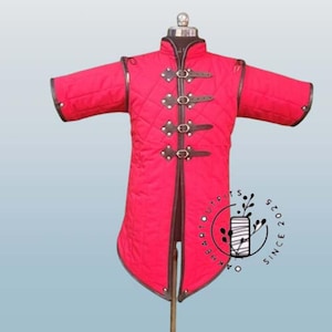 Medieval Gambeson Padded - Brown Leather Trim, Padded Cotton Viking Costume Fabric, Easter day