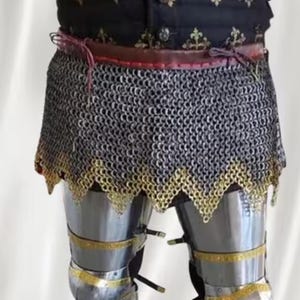 Chainmail Skirt – 9mm Flat Riveted Steel with Brass Zigzag Trim
