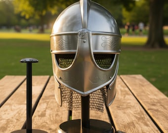 Medieval Knights Templar Barbuta Helmet with Visor with stand