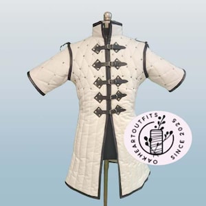 Medieval Gambeson: Pure Cotton with Brown Leather Trim - LARP Ren Faire Costume
