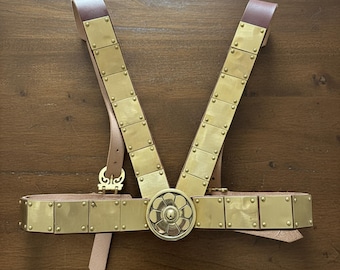 Cinturón de cuero romano medieval – Cingulum Militare con hebilla de latón para cosplay