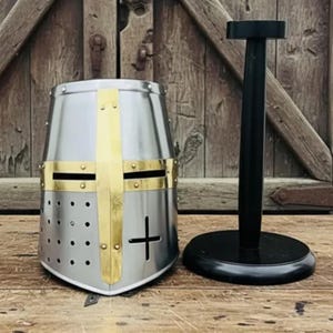 Medieval Templar Helmet With Free Wooden Stand image 2