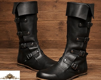 Medieval Viking Leather Boots – Renaissance Pirate Shoes for Ren Faire, LARP & Cosplay