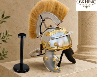 Nachbildung eines römischen Zenturio-Helms mit braunem Kamm – Gladiatorenrüstung für LARP, SCA und Ausstellungszwecke