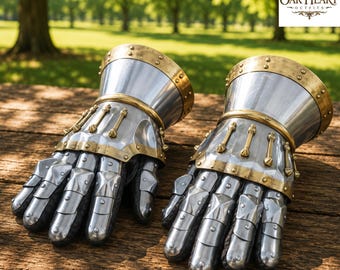 Medieval Steel Gauntlets 16G – Functional SCA Combat Hand Armor with Leather Lining
