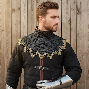 Chainmail Collar   : 6 MM Flat  Riveted Rings, Brass Gorget &  ZigZag Edges