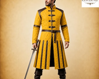 Ren Faire Yellow Gambeson Costume – Medieval Padded Armor for Reenactment