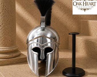 Stahlhelm im korinthischen Stil mit schwarzem Federbusch – Nachbildung einer spartanischen Kriegerrüstung