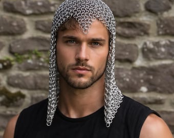 Medieval Aluminum Chainmail Coif – 10mm Butted Ring Hood
