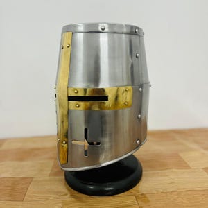 Medieval Templar Helmet With Free Wooden Stand image 5