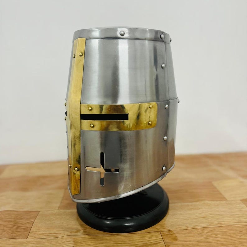 Medieval Templar Helmet With Free Wooden Stand image 5