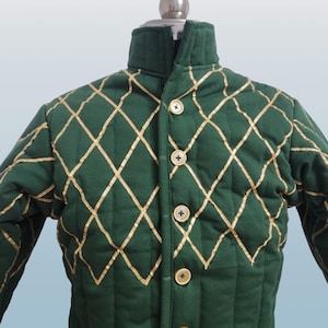 Medieval Gambeson - Brown Leather Trim Full Sleeves Renfaire Padded Gambeson, Easter day