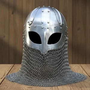 18 Gauge Viking Chainmail Helmet – Medieval Battle Armor with Free Stand image 2