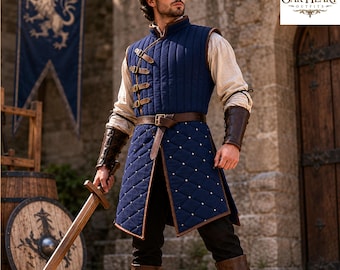 Medieval Padded  Sleeveless Gambeson Vest with Leather Straps, Historical LARP Armor
