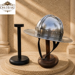 Medieval Kettle Hat Helmet – 18 Gauge Steel with Free Wooden Stand
