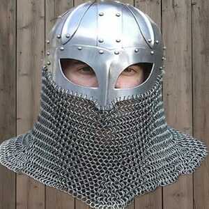 18 Gauge Viking Chainmail Helmet – Medieval Battle Armor with Free Stand image 3