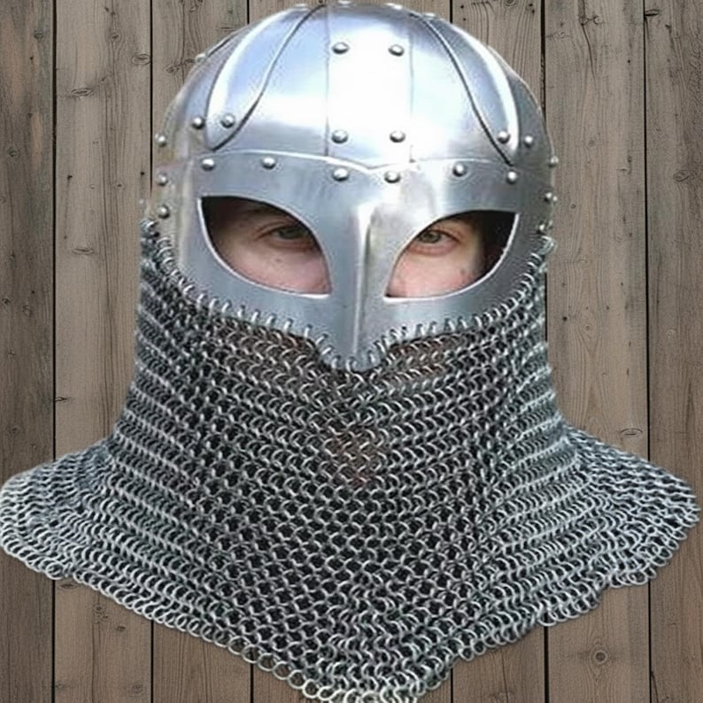 18 Gauge Viking Chainmail Helmet – Medieval Battle Armor with Free Stand image 3