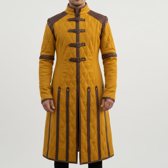Ren Faire Yellow Gambeson Costume – Medieval Padded Armor for Reenactment