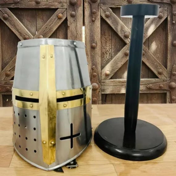 Medieval Templar Helmet With Free Wooden Stand