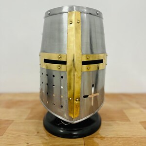 Medieval Templar Helmet With Free Wooden Stand image 4