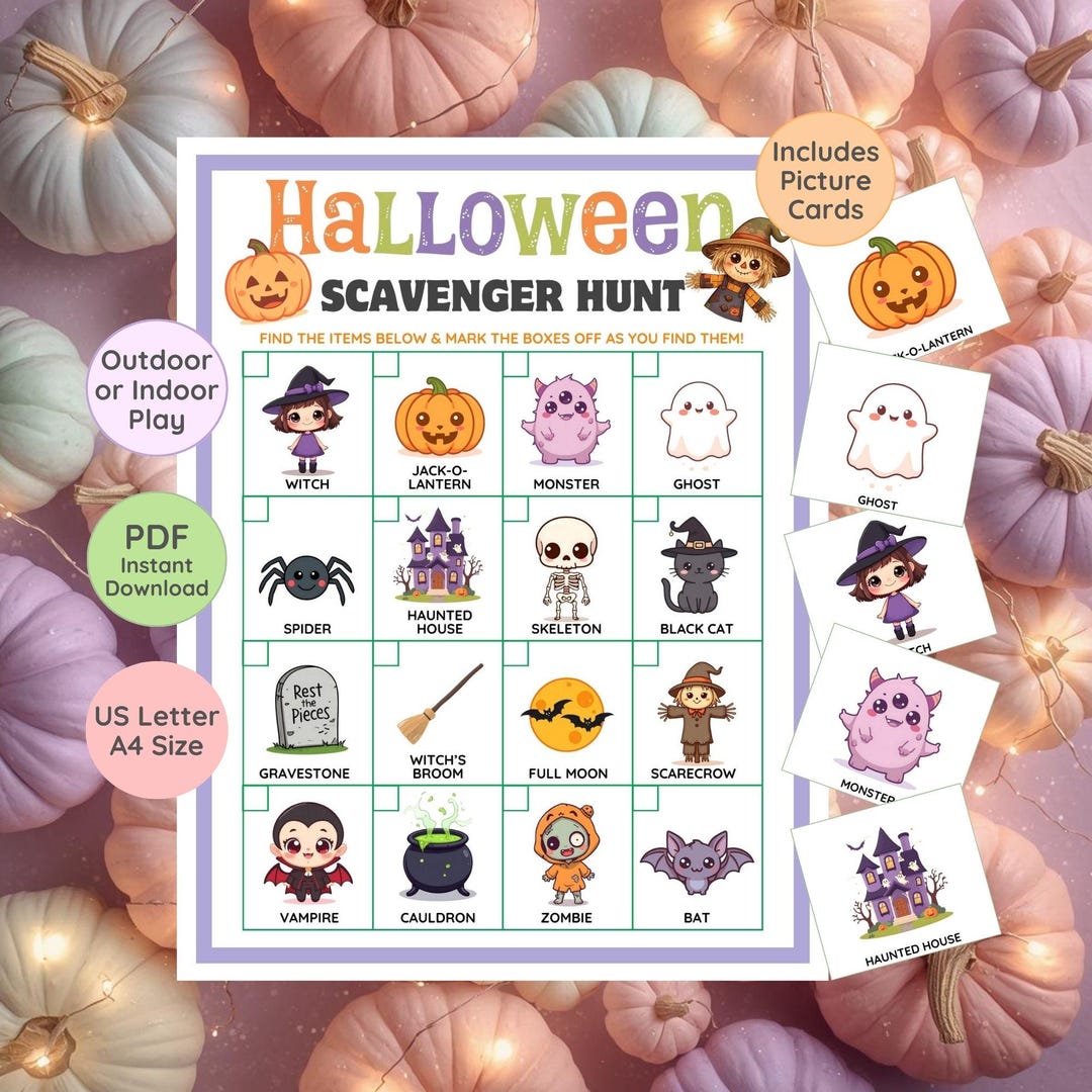 Halloween Scavenger Hunt Printable for Kids Teens Cute Kawaii Game W ...