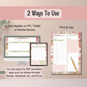 Printable Floral Planner Bundle – Digital Daily Weekly Monthly Pink ...