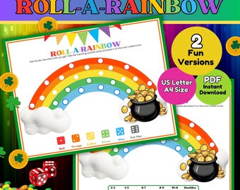 Roll a Rainbow Dice Game Printable Fun St Patricks Day Color Math Game Activity for Kids Classroom Homeschool Party Saint Patricks Game PDF