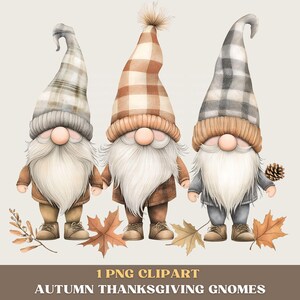 Thanksgiving automne nain Clipart, autocollant PNG nain, tricots écossais doux automne nain Clipart 300 DPI fond Transparent automne art numérique