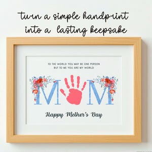 Mothers Day Handprint Craft Printable Gift for Mom Kids Blue Floral ...