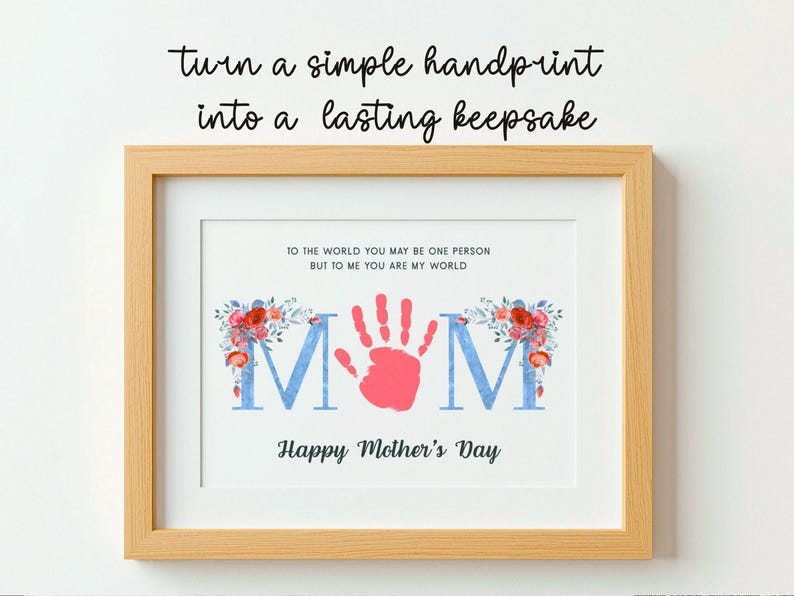 Mothers Day Handprint Craft Printable Gift for Mom Kids Blue Floral ...