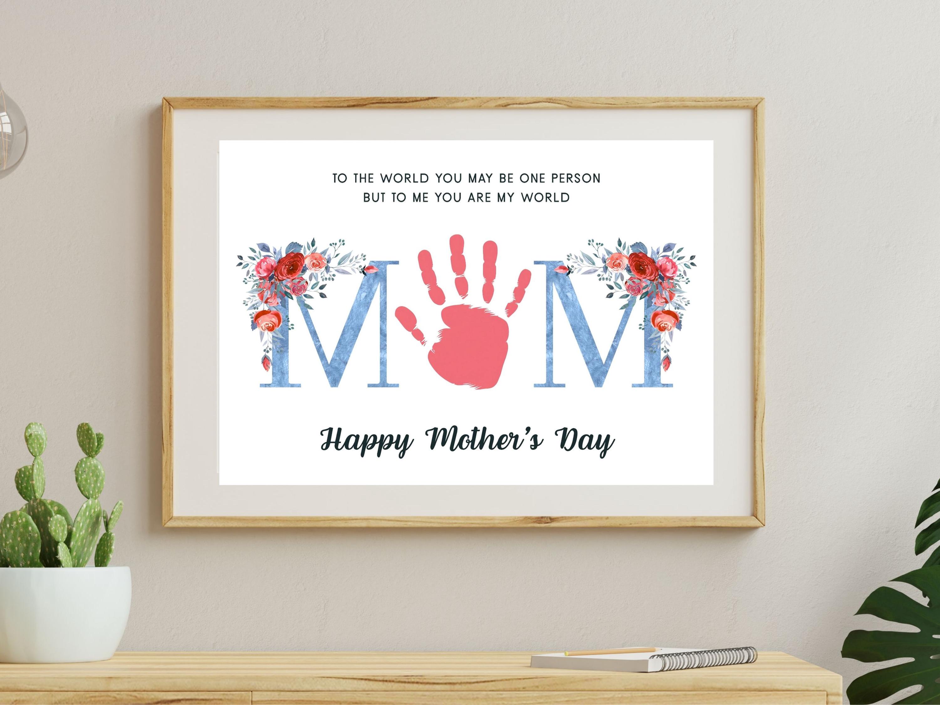 Mothers Day Handprint Craft Printable Gift for Mom Kids Blue Floral ...