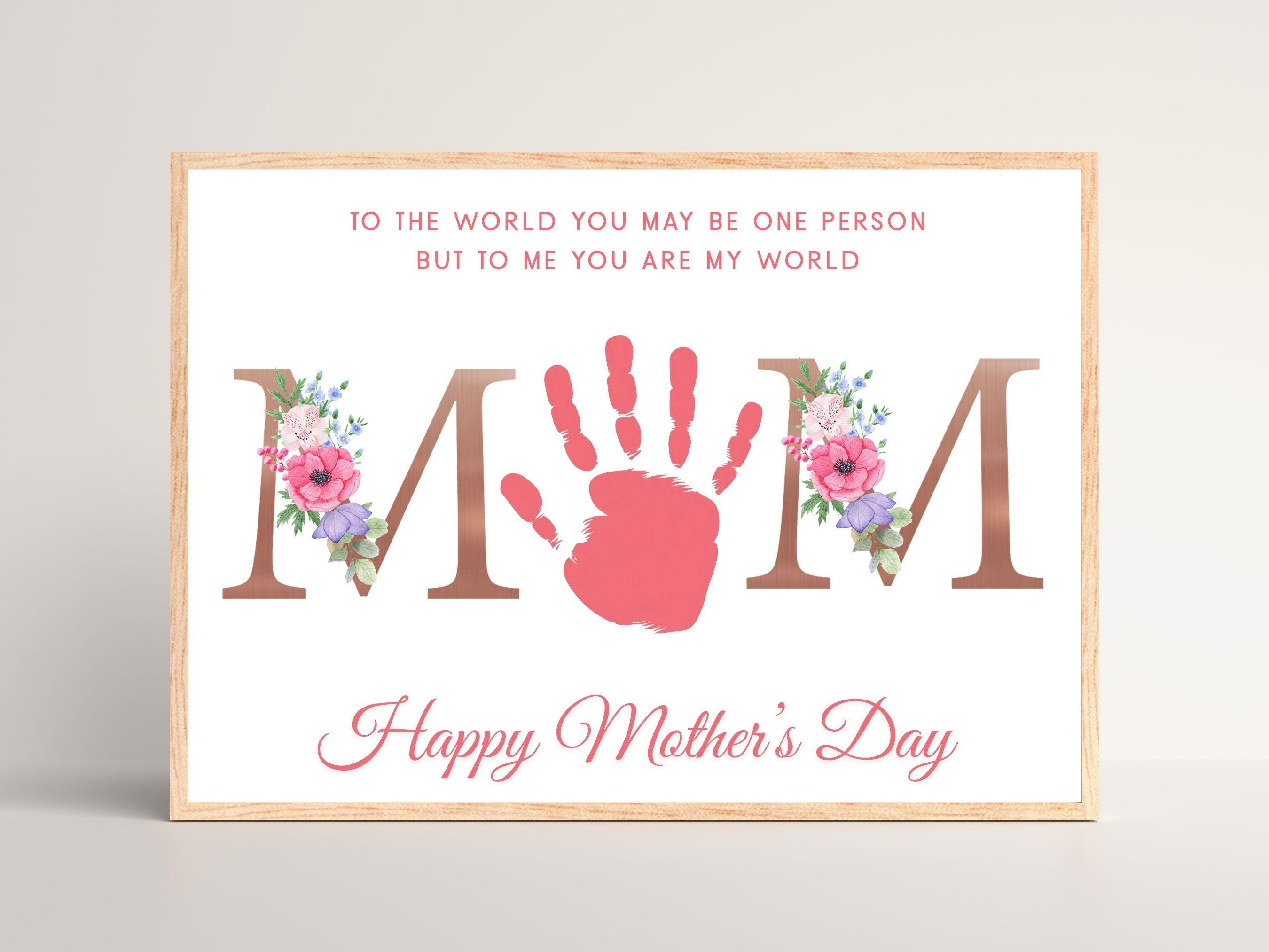 Mothers Day Handprint Craft Printable Gift for Mom Kids Pink Floral ...