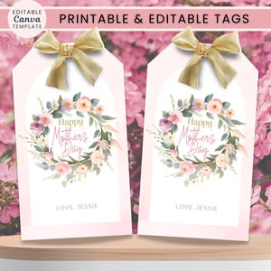 Muttertag Geschenkanhänger Printable & Bearbeitbare Canva Vorlage Blumenkranz Design US Letter A4 PDF Sofortiger Download Muttertag Favor Tags