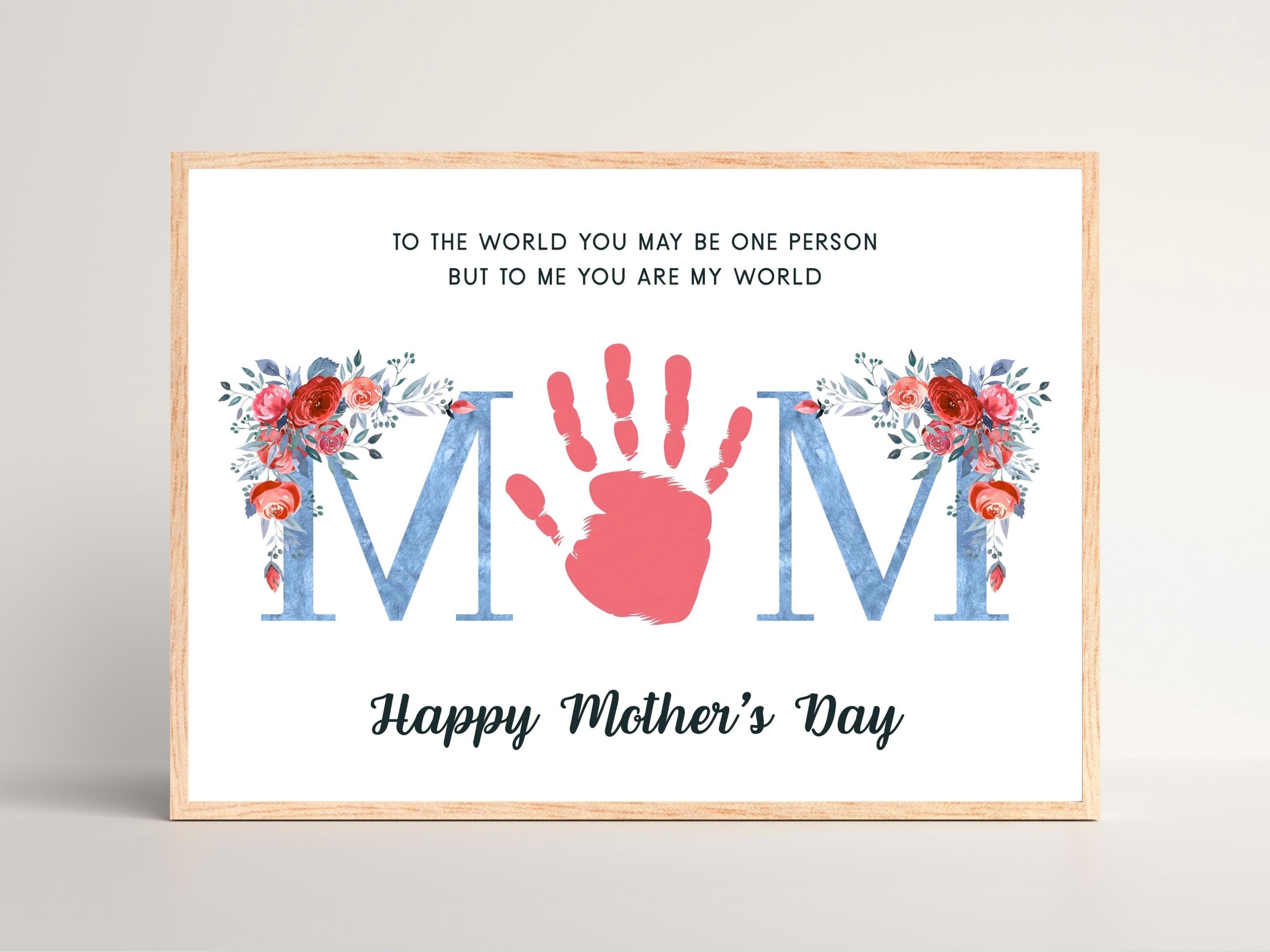 Mothers Day Handprint Craft Printable Gift for Mom Kids Blue Floral ...