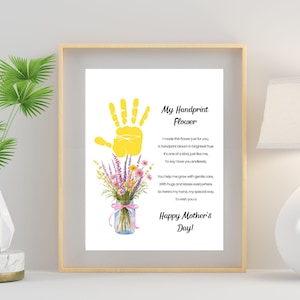 Poema floral con huella de mano para el Día de la Madre, manualidad para niños, regalo imprimible para mamá, abuela, mamá, PDF, carta estadounidense A4, 8 x 10, ramo de flores silvestres con huella de mano, manualidad