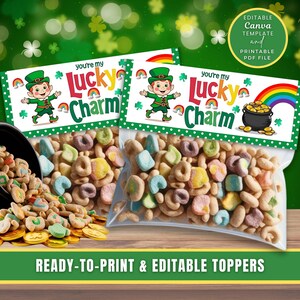Adorno para bolsa de regalo del Día de San Patricio: "Eres mi amuleto de la suerte", etiqueta imprimible para regalo de fiesta, descarga instantánea, etiqueta para bolsa de regalo, plantilla editable de Canva
