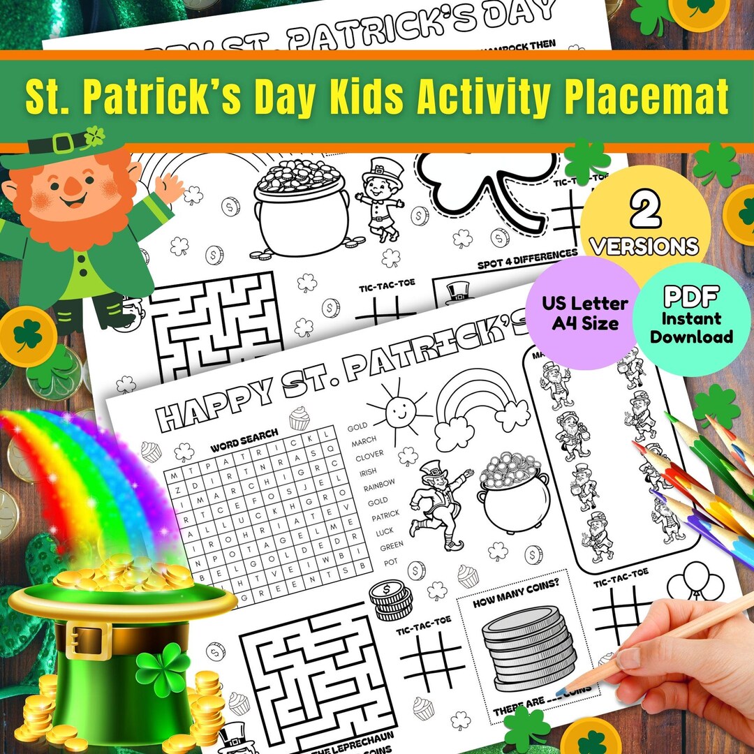 St Patricks Day Kids Activity Placemats 2 Fun Printable Version US ...