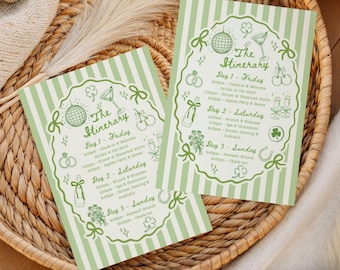 Lucky in Love Bridal Shower Invitation & Itinerary Irish Bachelorette Hen Party Printable St Patricks Theme Hand Drawn Canva Editable
